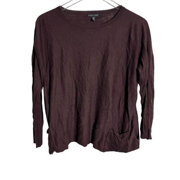 Eileen Fisher System size Large Organic Linen blend sweater top dark brown - Picture 1 of 6
